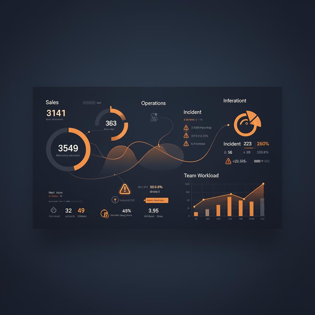 Representación conceptual de un dashboard empresarial con indicadores clave para la gestión de una pyme.